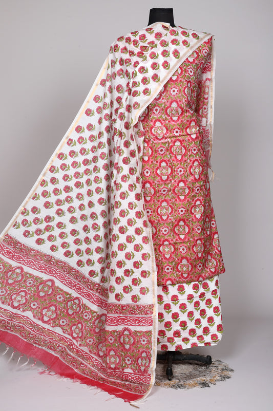 Hand Block Printed Chanderi Silk Suit