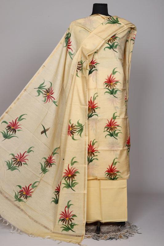 Hand Block Printed Chanderi Silk Suit