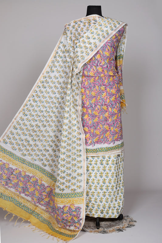 Hand Block Printed Chanderi Silk Suit