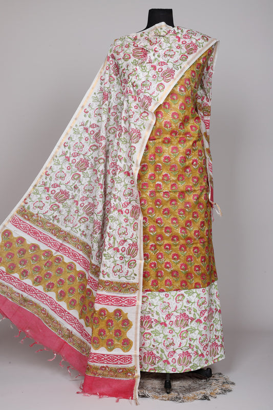 Hand Block Printed Chanderi Silk Suit