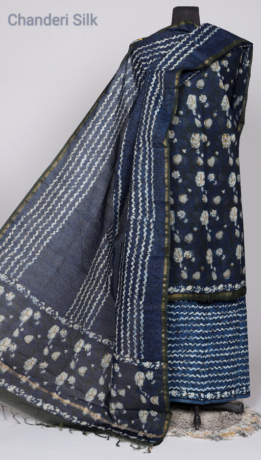 Hand Block Printed Chanderi Silk Suit
