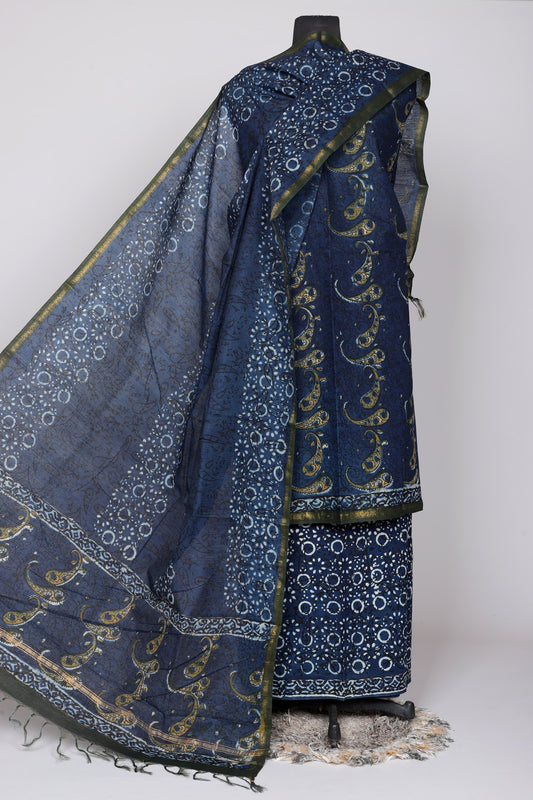 Hand Block Printed Chanderi Silk Suit