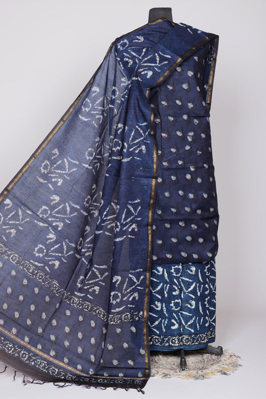 Hand Block Printed Chanderi Silk Suit