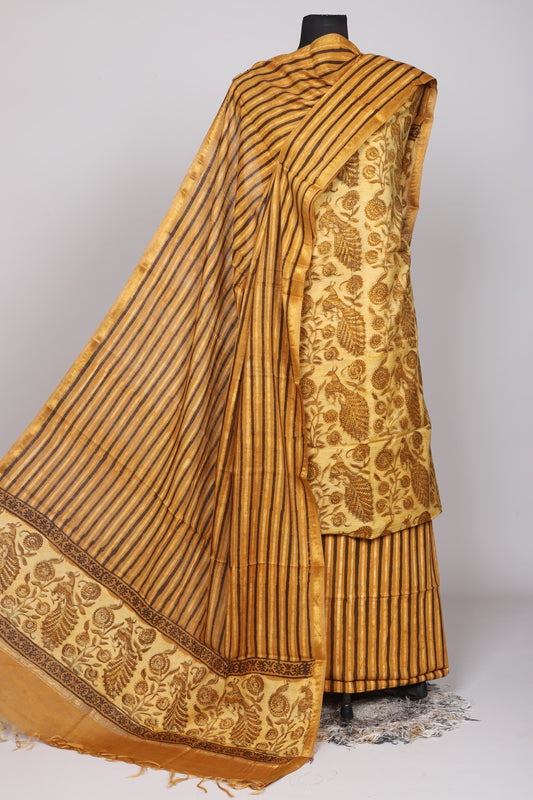 Hand Block Printed Chanderi Silk Suit