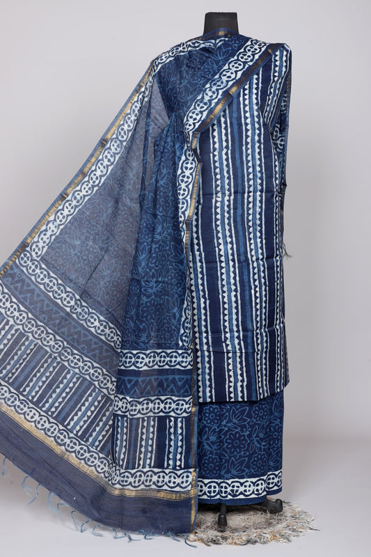 Hand Block Printed Chanderi Silk Suit