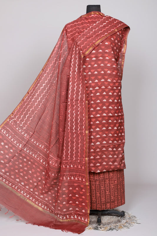 Hand Block Printed Chanderi Silk Suit