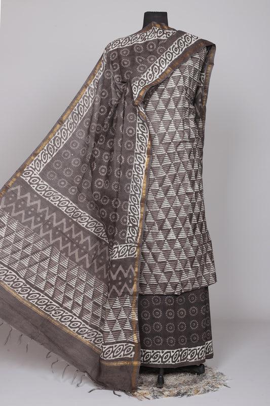 Hand Block Printed Chanderi Silk Suit