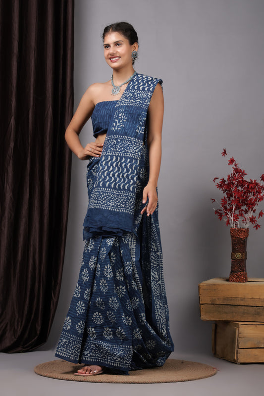 Hand Printed Cotton MulMul Saree