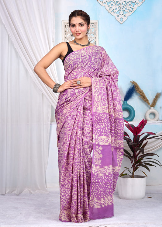 Hand Printed Cotton MulMul Saree