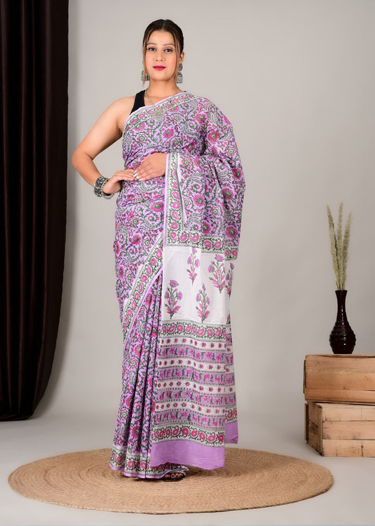 Hand Printed Cotton MulMul Saree