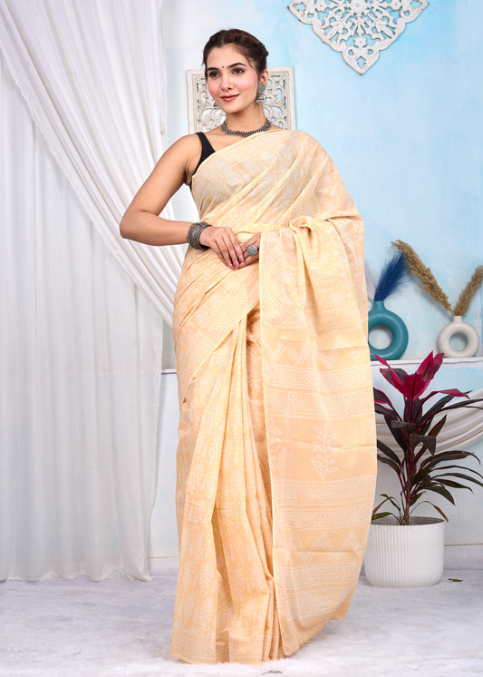 Hand Printed Cotton MulMul Saree