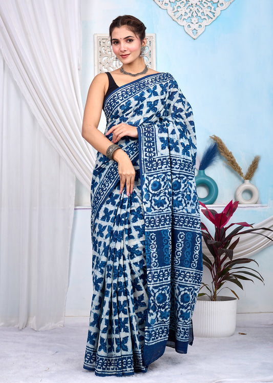 Hand Printed Cotton MulMul Saree