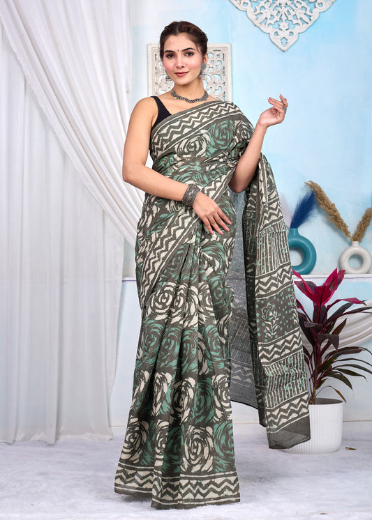 Hand Printed Cotton MulMul Saree