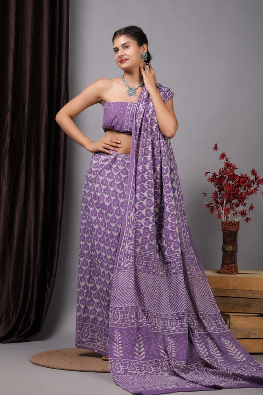 Hand Printed Cotton MulMul Saree