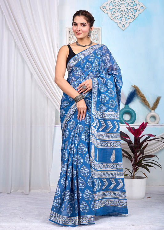 Hand Printed Cotton MulMul Saree