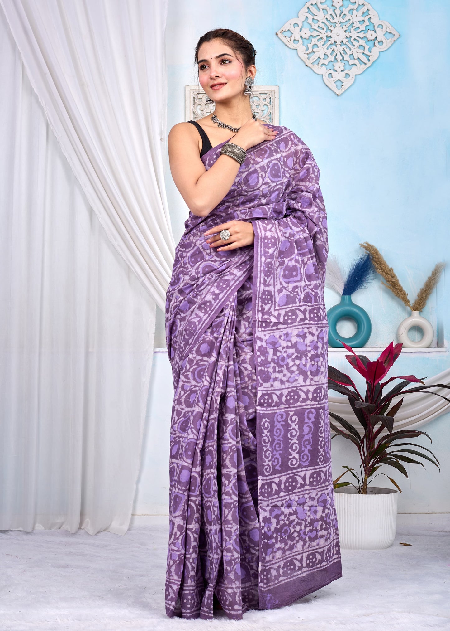 Hand Printed Cotton MulMul Saree