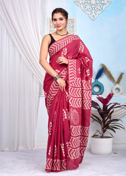 Hand Printed Cotton MulMul Saree