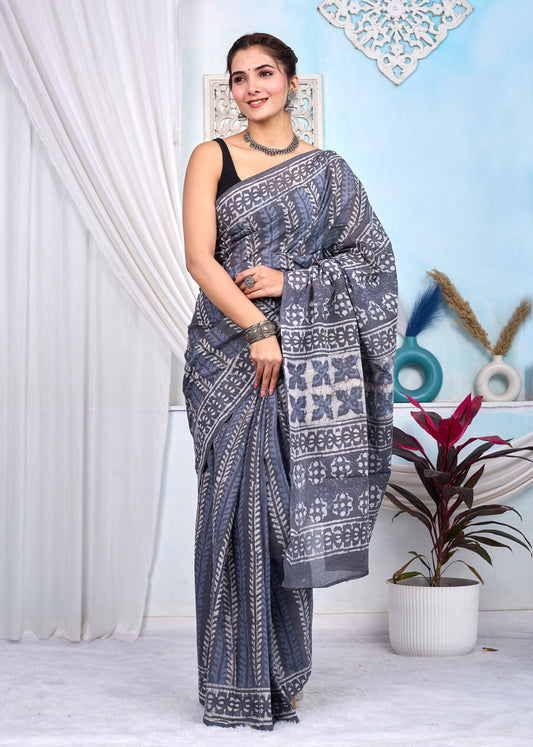 Hand Printed Cotton MulMul Saree