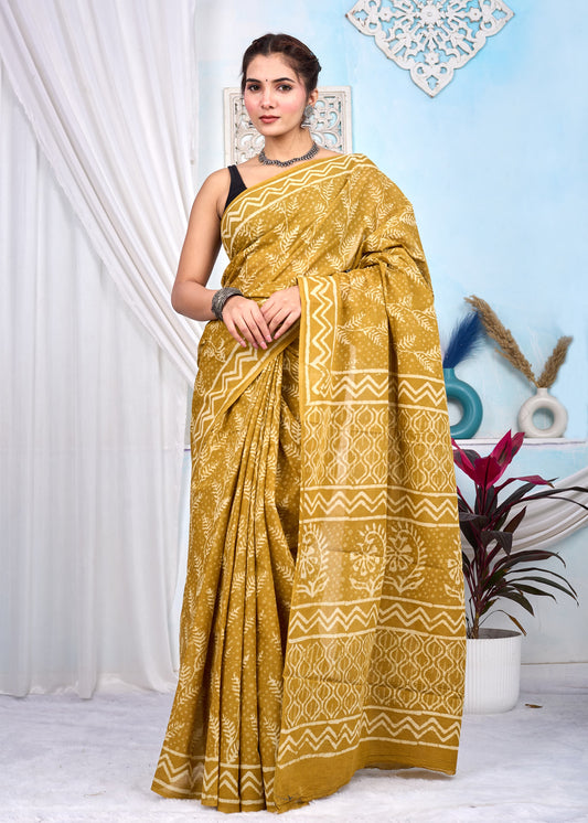 Hand Printed Cotton MulMul Saree