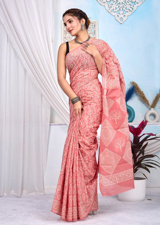 Hand Printed Cotton MulMul Saree