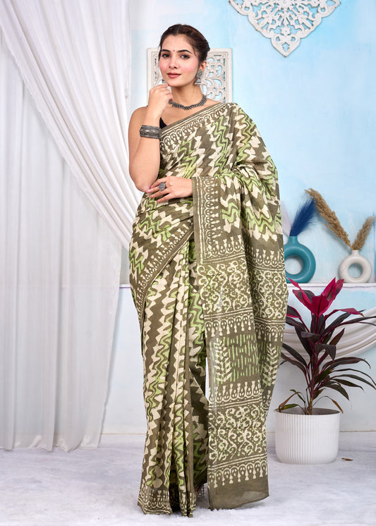 Hand Printed Cotton MulMul Saree