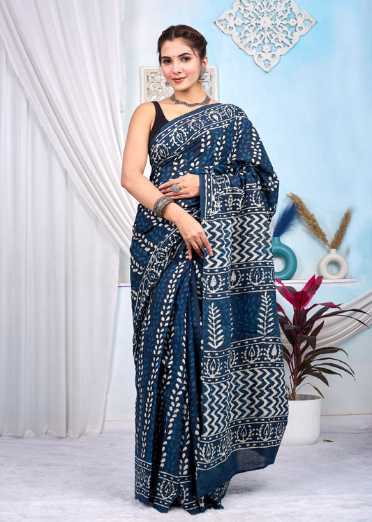 Hand Printed Cotton MulMul Saree