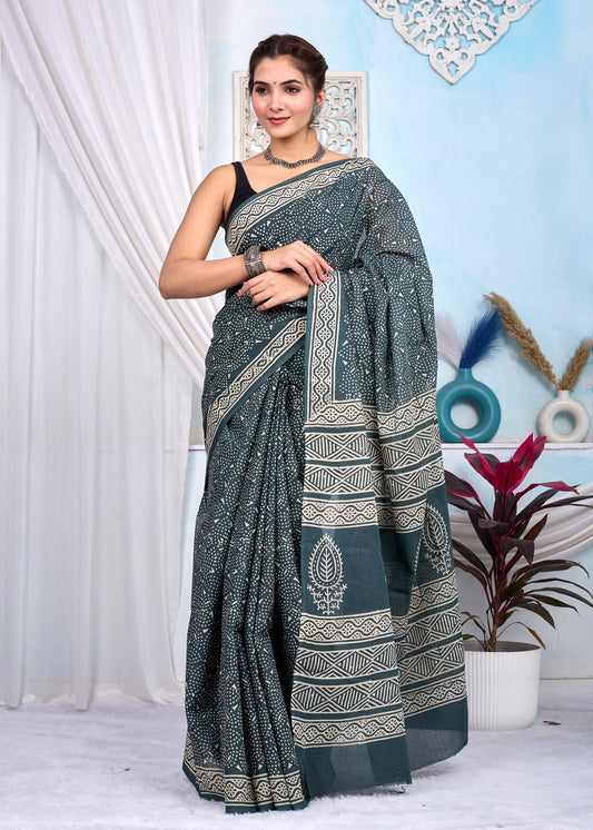 Hand Printed Cotton MulMul Saree