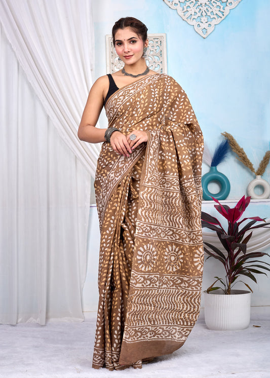 Hand Printed Cotton MulMul Saree