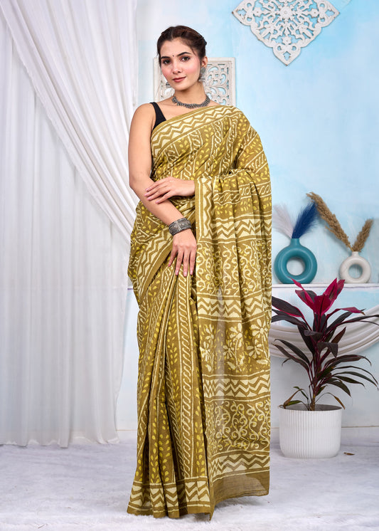 Hand Printed Cotton MulMul Saree