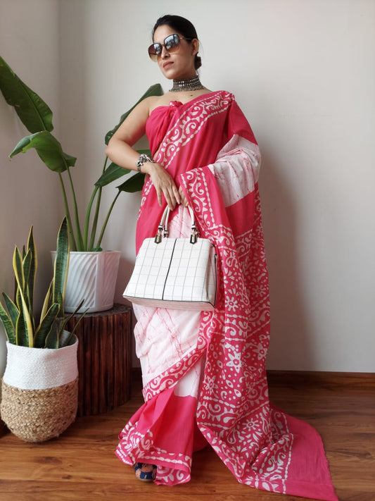 Hand Printed Cotton MulMul Saree