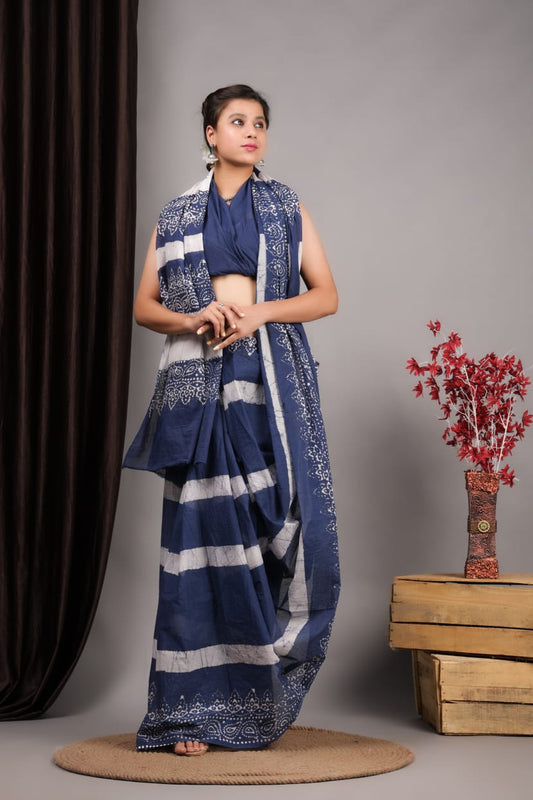 Hand Printed Cotton MulMul Saree