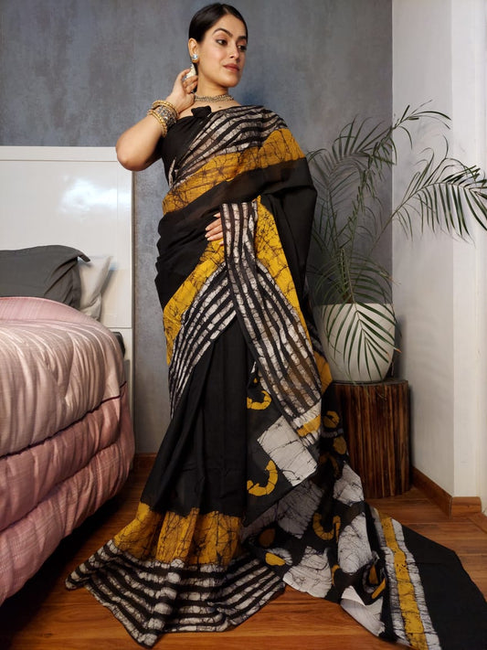 Hand Printed Cotton MulMul Saree