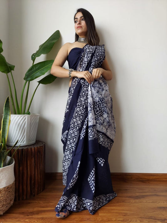 Hand Printed Cotton MulMul Saree