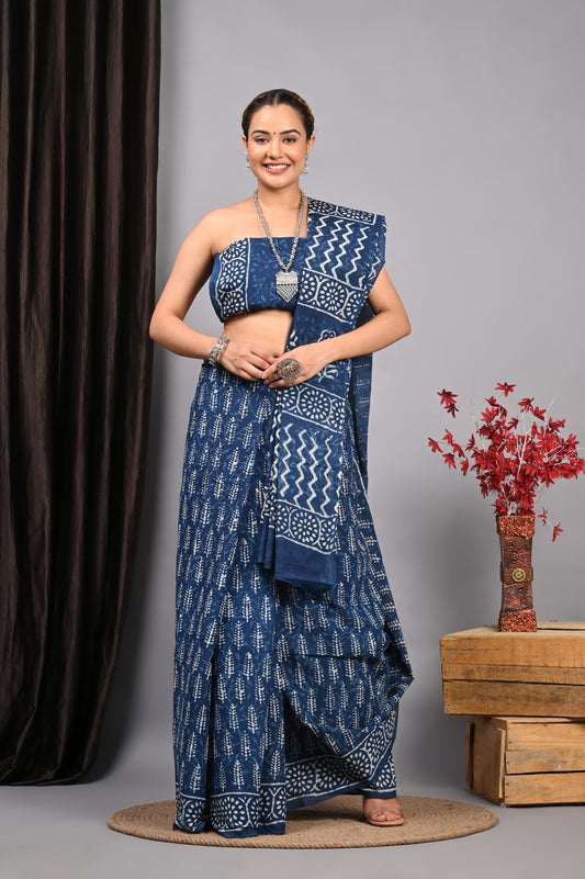 Hand Printed Cotton MulMul Saree