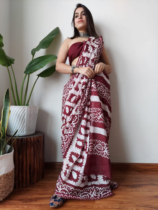 Hand Printed Cotton MulMul Saree