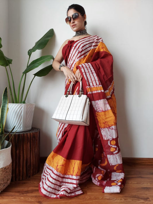 Hand Printed Cotton MulMul Saree
