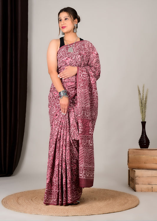 Hand Printed Cotton MulMul Saree