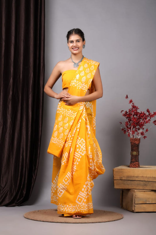 Hand Printed Cotton MulMul Saree
