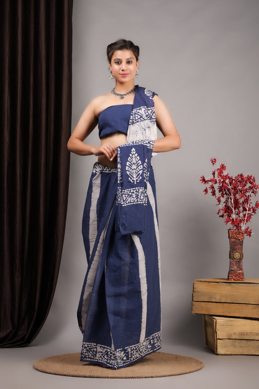 Hand Printed Cotton MulMul Saree