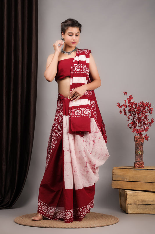 Hand Printed Cotton MulMul Saree