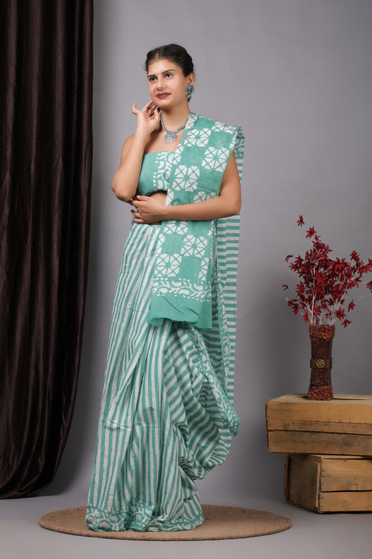 Hand Printed Cotton MulMul Saree