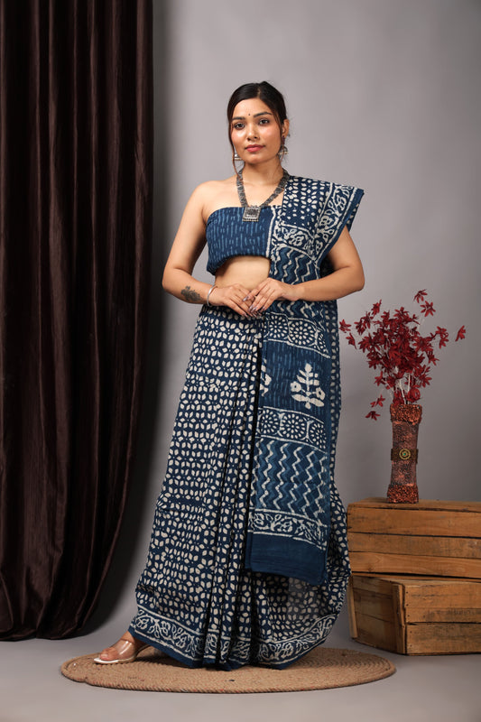 Hand Printed Cotton MulMul Saree