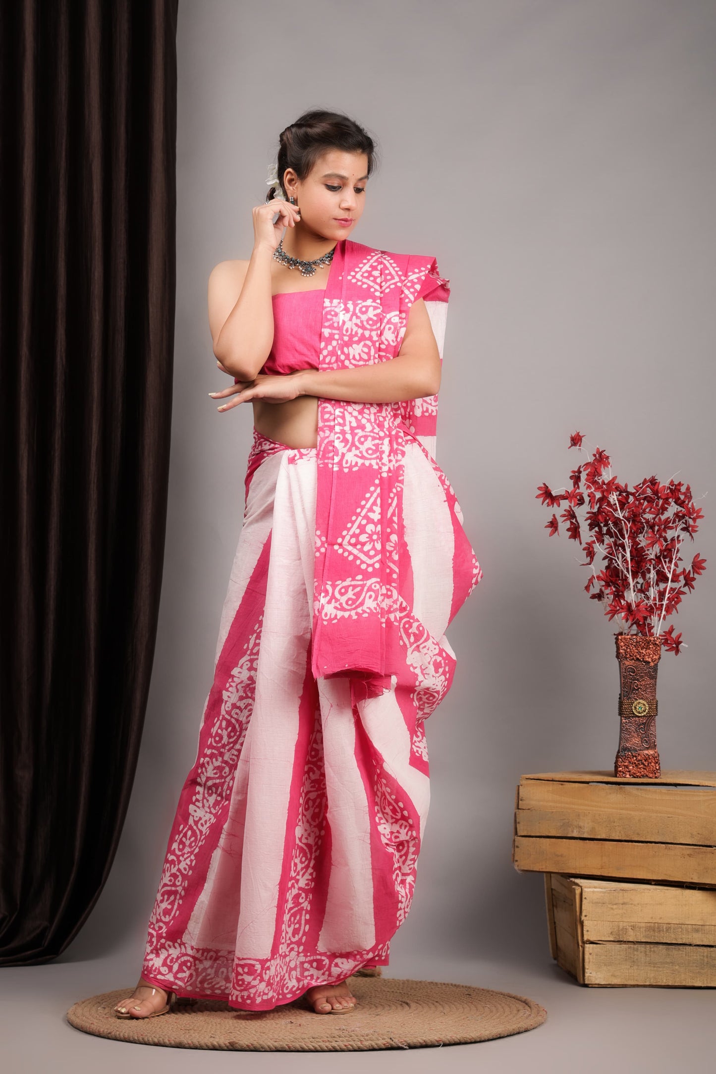 Hand Printed Cotton MulMul Saree