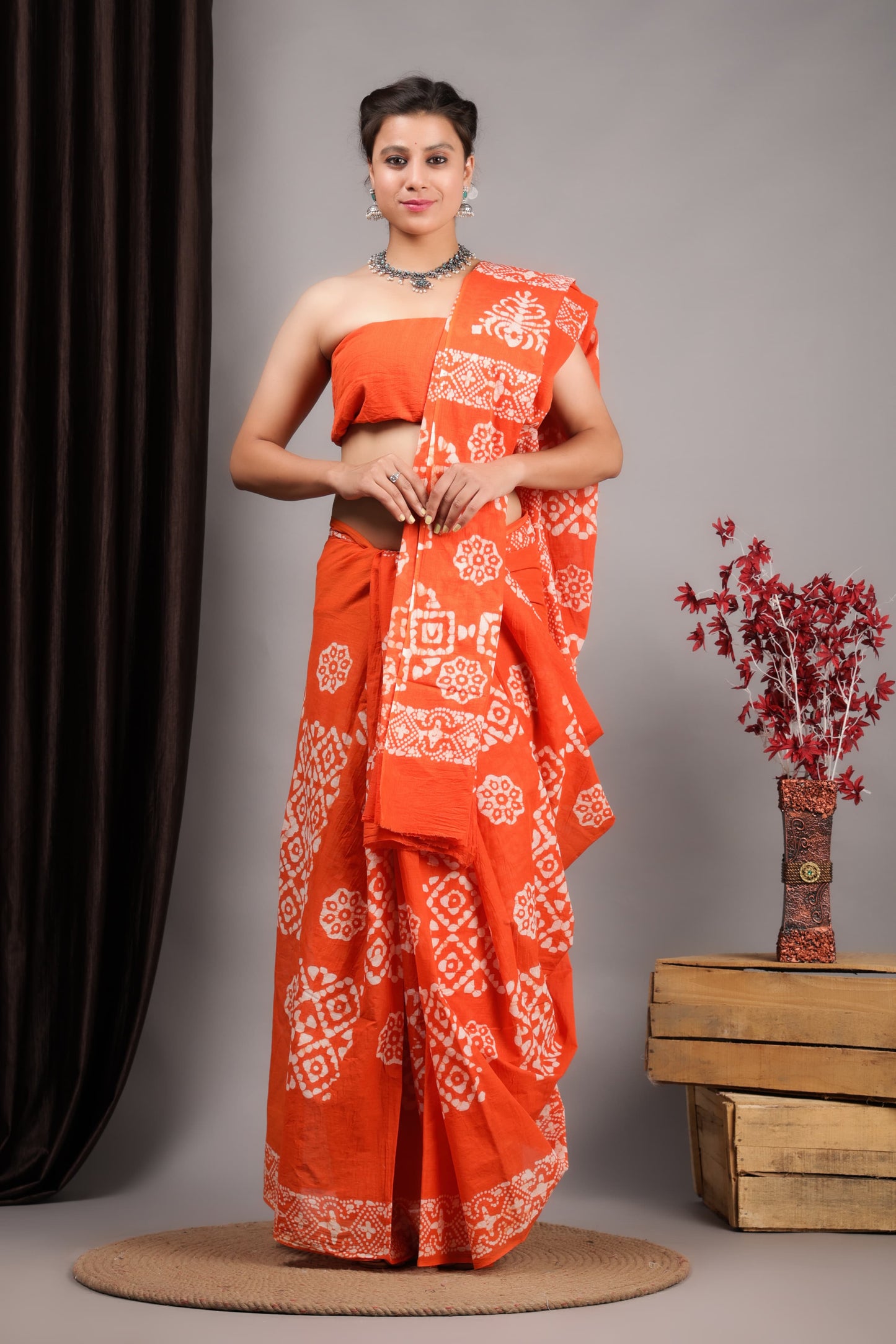 Hand Printed Cotton MulMul Saree