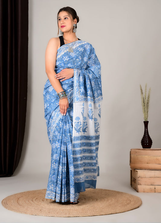 Hand Printed Cotton MulMul Saree