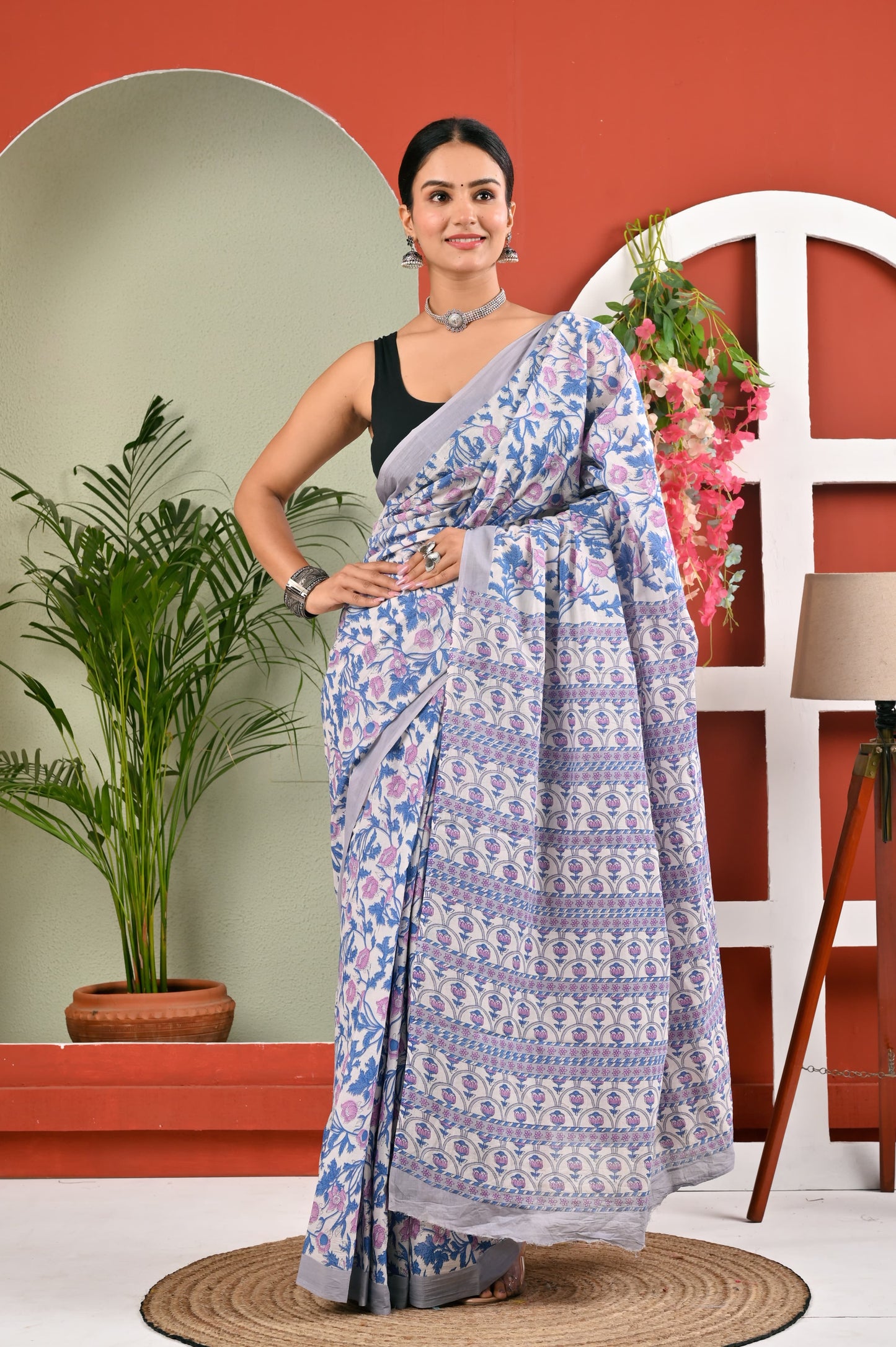 Hand Printed Cotton MulMul Saree