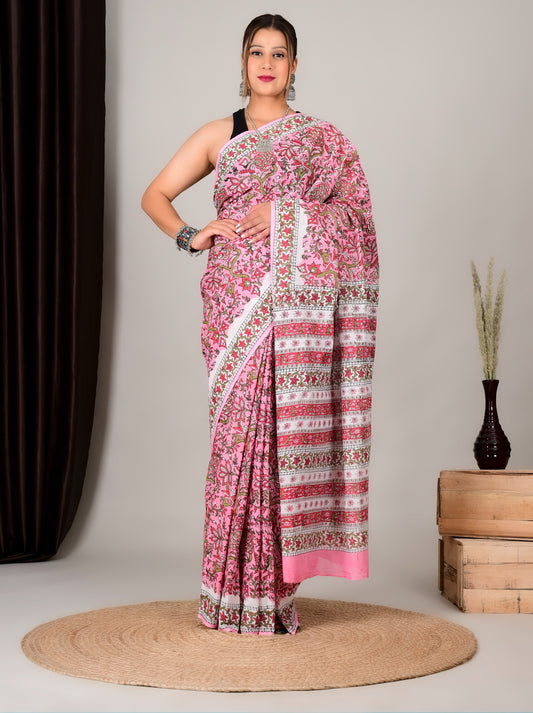 Hand Printed Cotton MulMul Saree