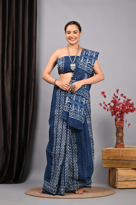 Hand Printed Cotton MulMul Saree