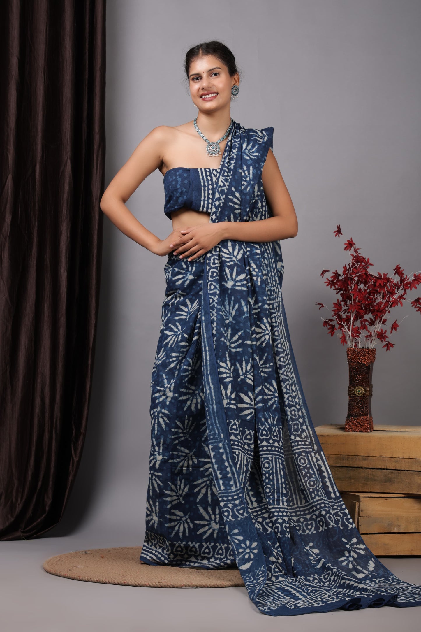 Hand Printed Cotton MulMul Saree