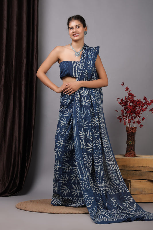 Hand Printed Cotton MulMul Saree